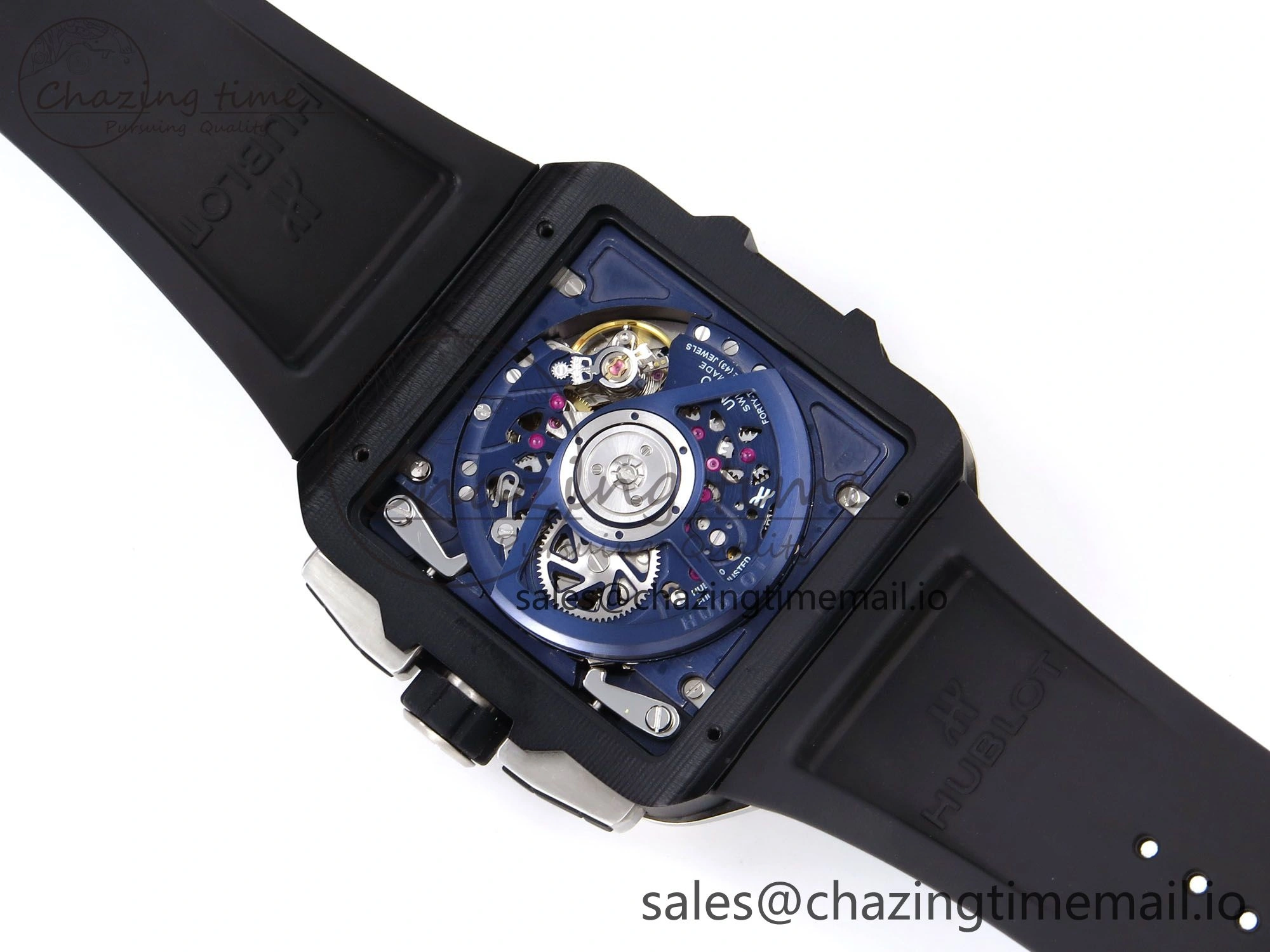 Square Bang Unico 42mm Ti Ceramic BBF 1:1 Best Edition Skeleton Dial on Blue Rubber Strap A1280