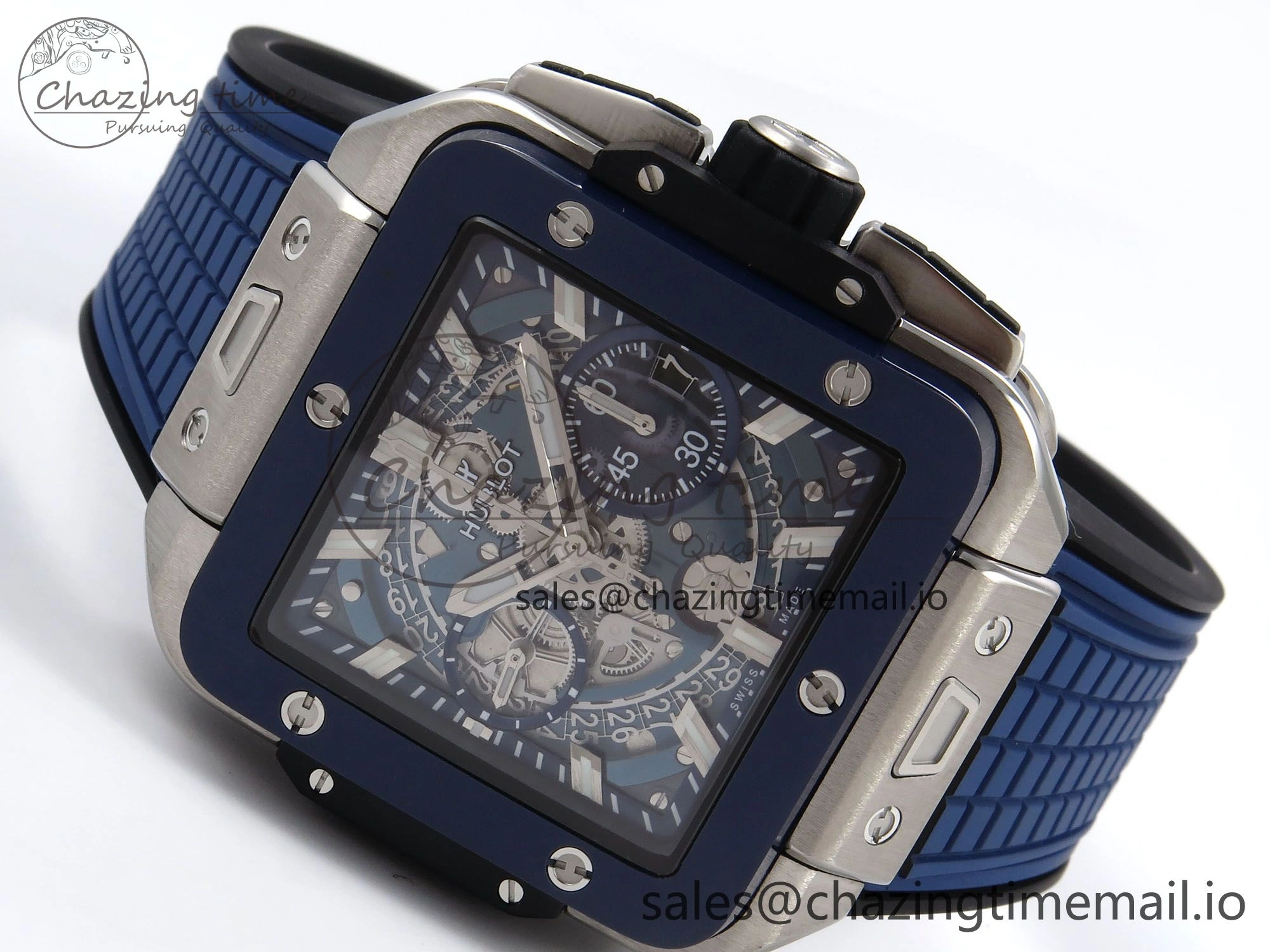 Square Bang Unico 42mm Ti Ceramic BBF 1:1 Best Edition Skeleton Dial on Blue Rubber Strap A1280