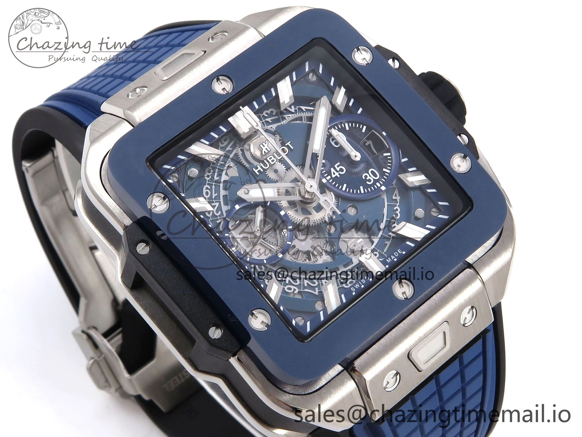 Square Bang Unico 42mm Ti Ceramic BBF 1:1 Best Edition Skeleton Dial on Blue Rubber Strap A1280