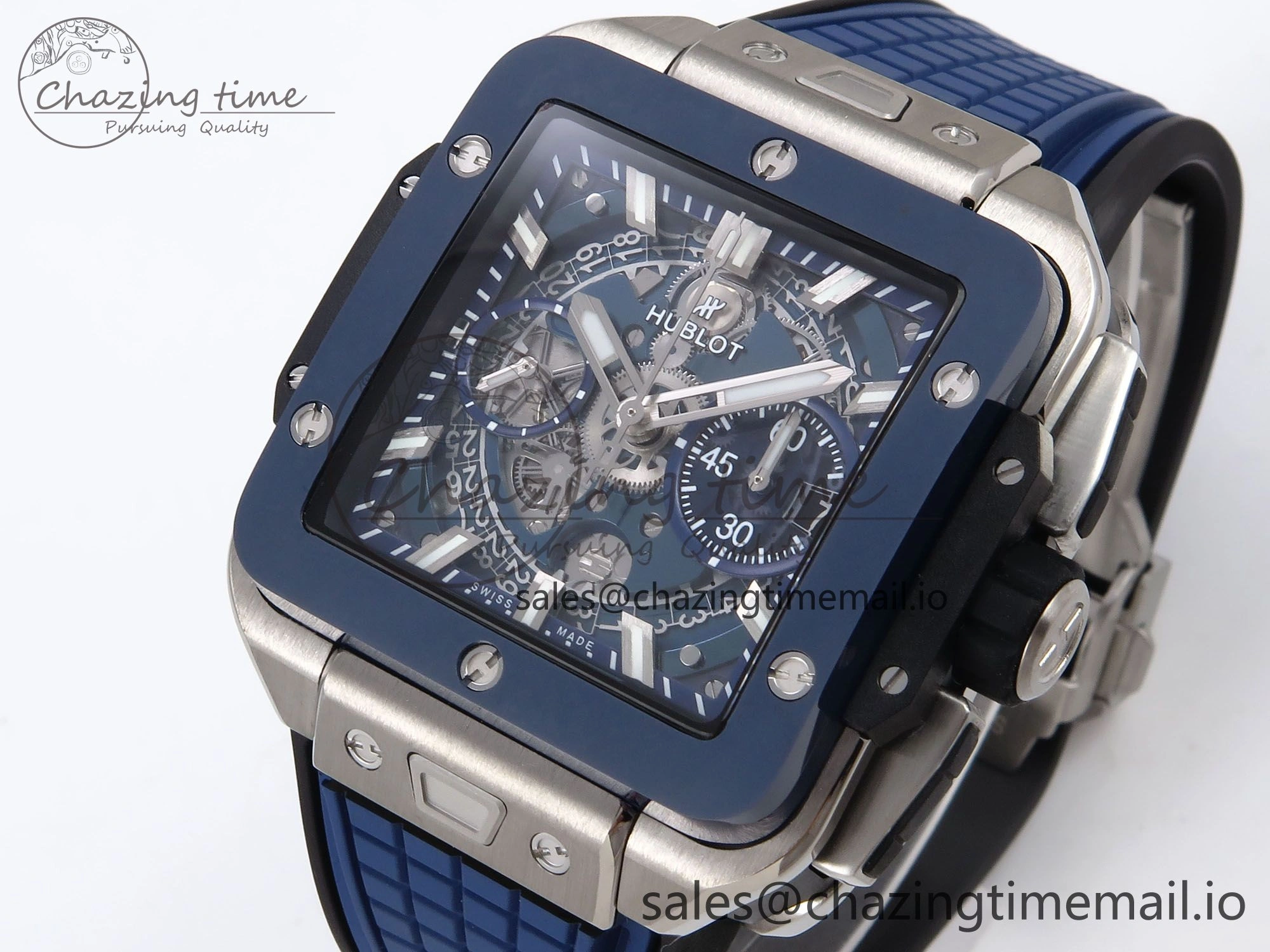 Square Bang Unico 42mm Ti Ceramic BBF 1:1 Best Edition Skeleton Dial on Blue Rubber Strap A1280