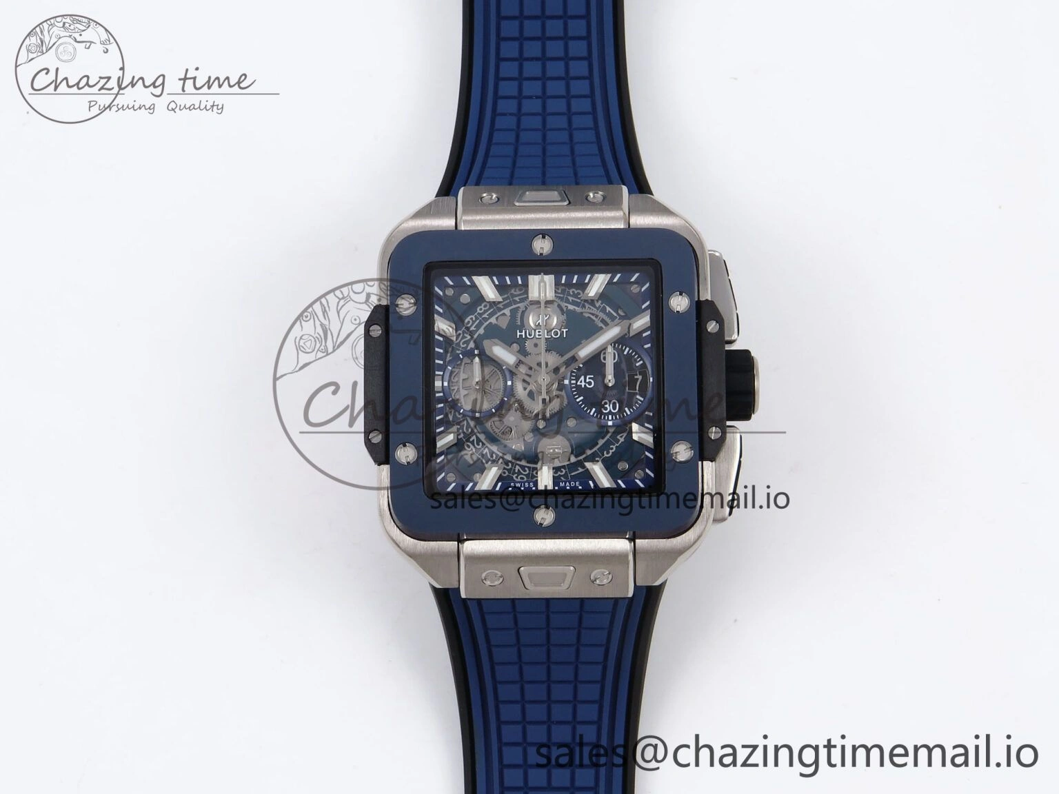 Square Bang Unico 42mm Ti Ceramic BBF 1:1 Best Edition Skeleton Dial on Blue Rubber Strap A1280