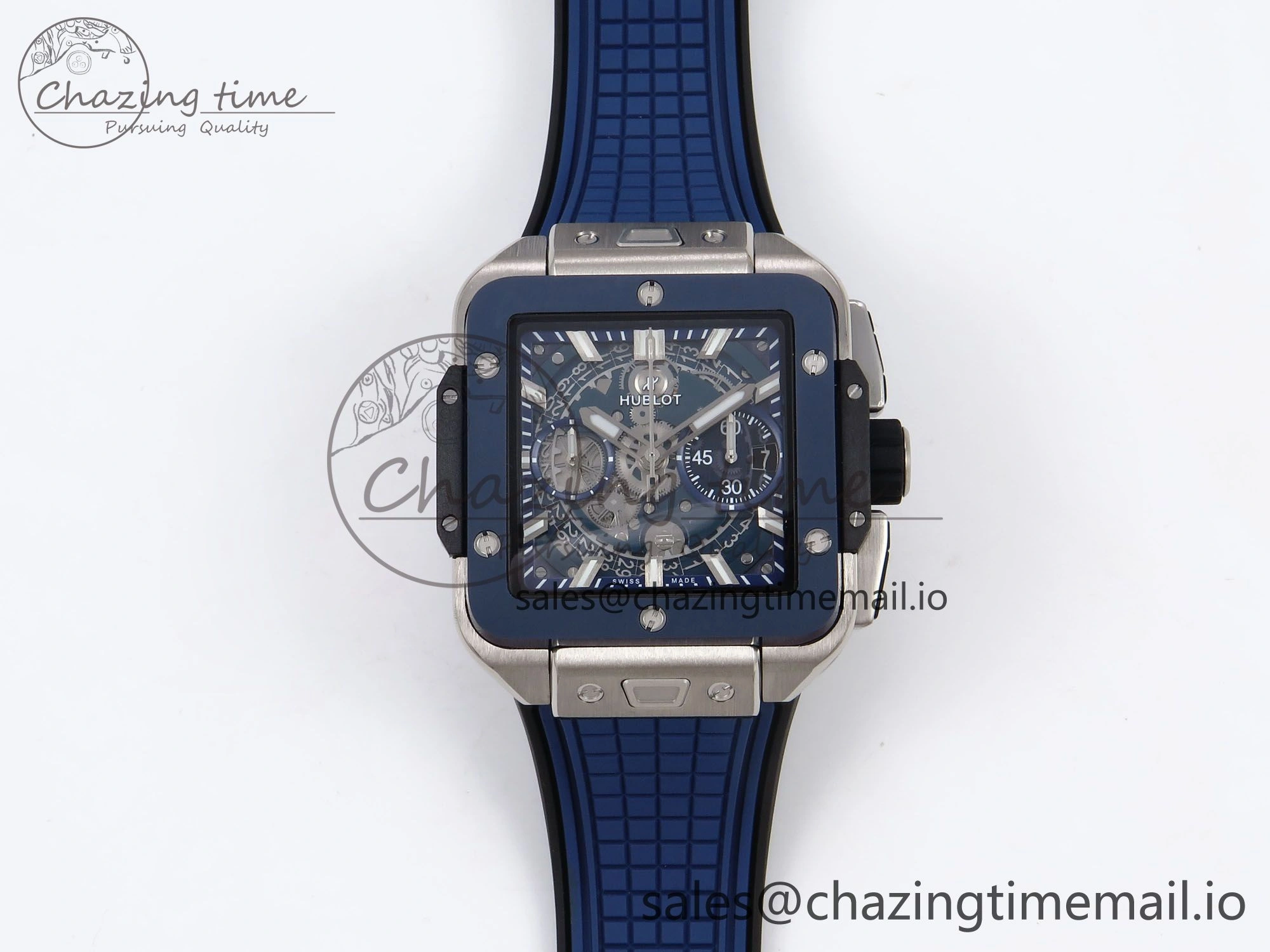 Square Bang Unico 42mm Ti Ceramic BBF 1:1 Best Edition Skeleton Dial on Blue Rubber Strap A1280