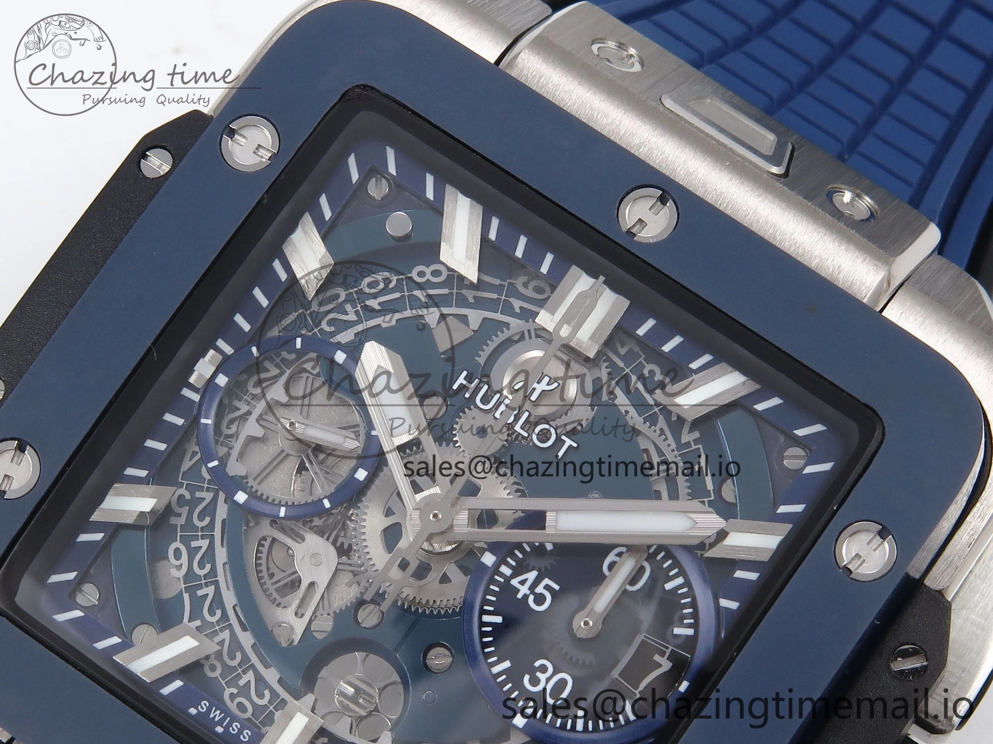 Square Bang Unico 42mm Ti Ceramic BBF 1:1 Best Edition Skeleton Dial on Blue Rubber Strap A1280