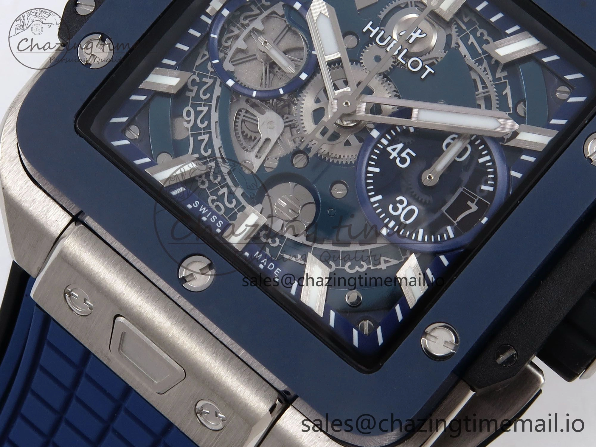 Square Bang Unico 42mm Ti Ceramic BBF 1:1 Best Edition Skeleton Dial on Blue Rubber Strap A1280