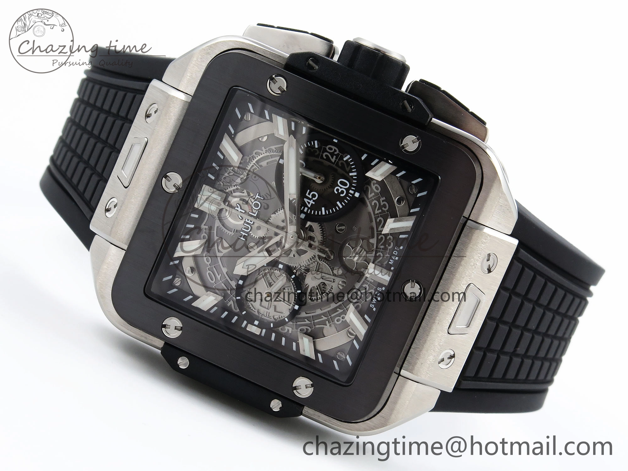 Square Bang Unico 42mm Titanium BBF 1:1 Best Edition Skeleton Dial Ceramic Bezel on Black Rubber Strap A1280