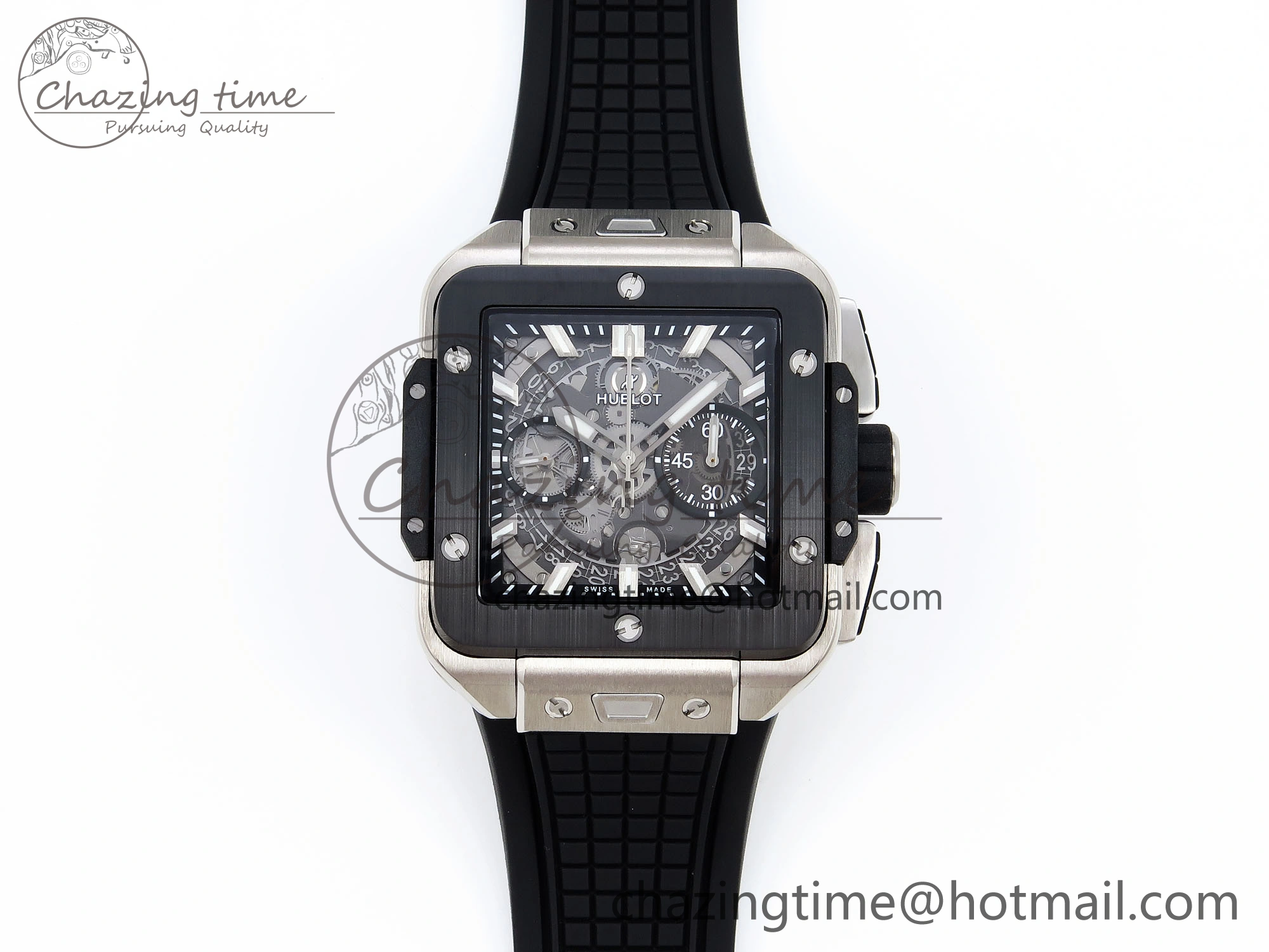 Square Bang Unico 42mm Titanium BBF 1:1 Best Edition Skeleton Dial Ceramic Bezel on Black Rubber Strap A1280