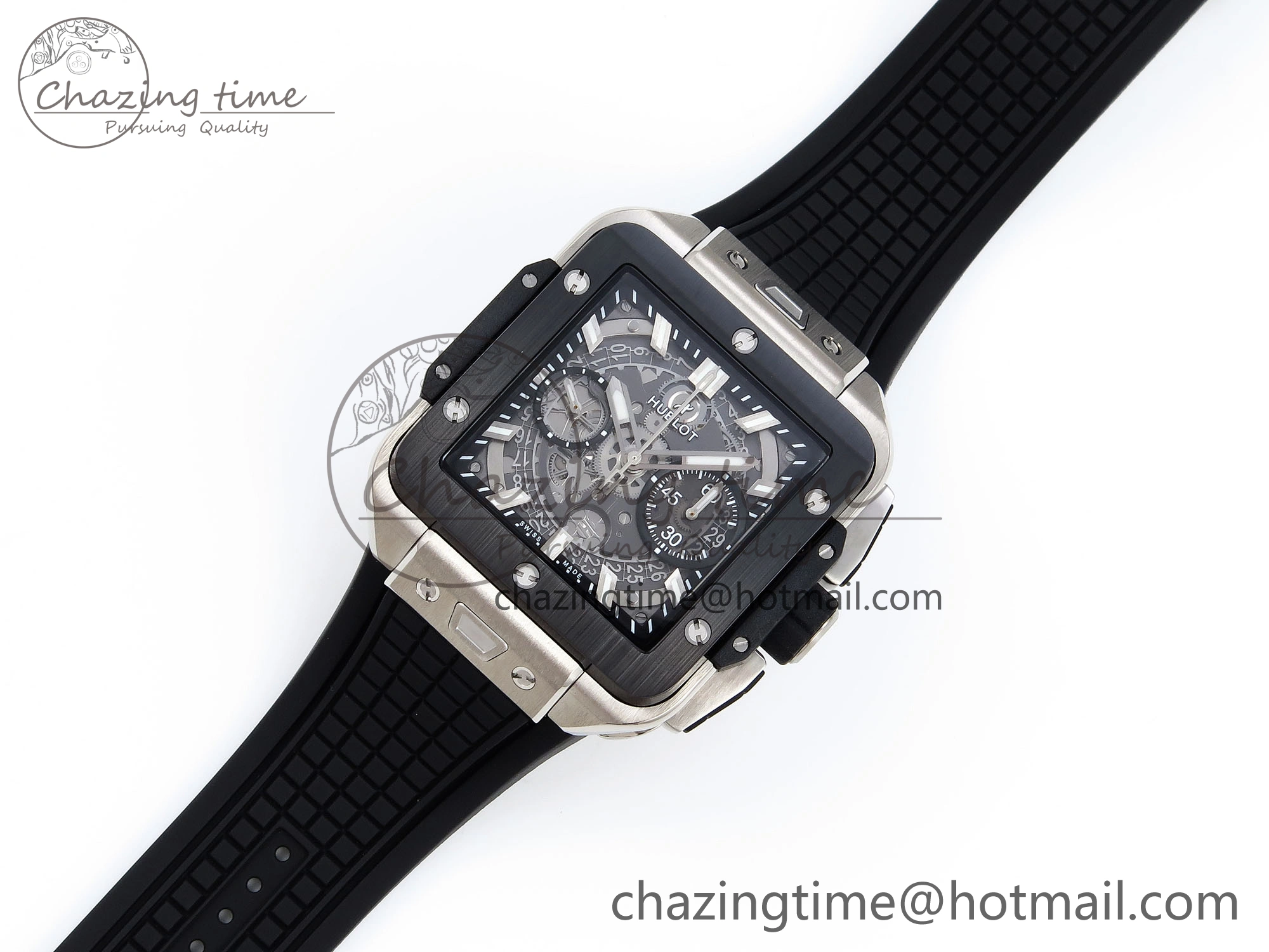Square Bang Unico 42mm Titanium BBF 1:1 Best Edition Skeleton Dial Ceramic Bezel on Black Rubber Strap A1280
