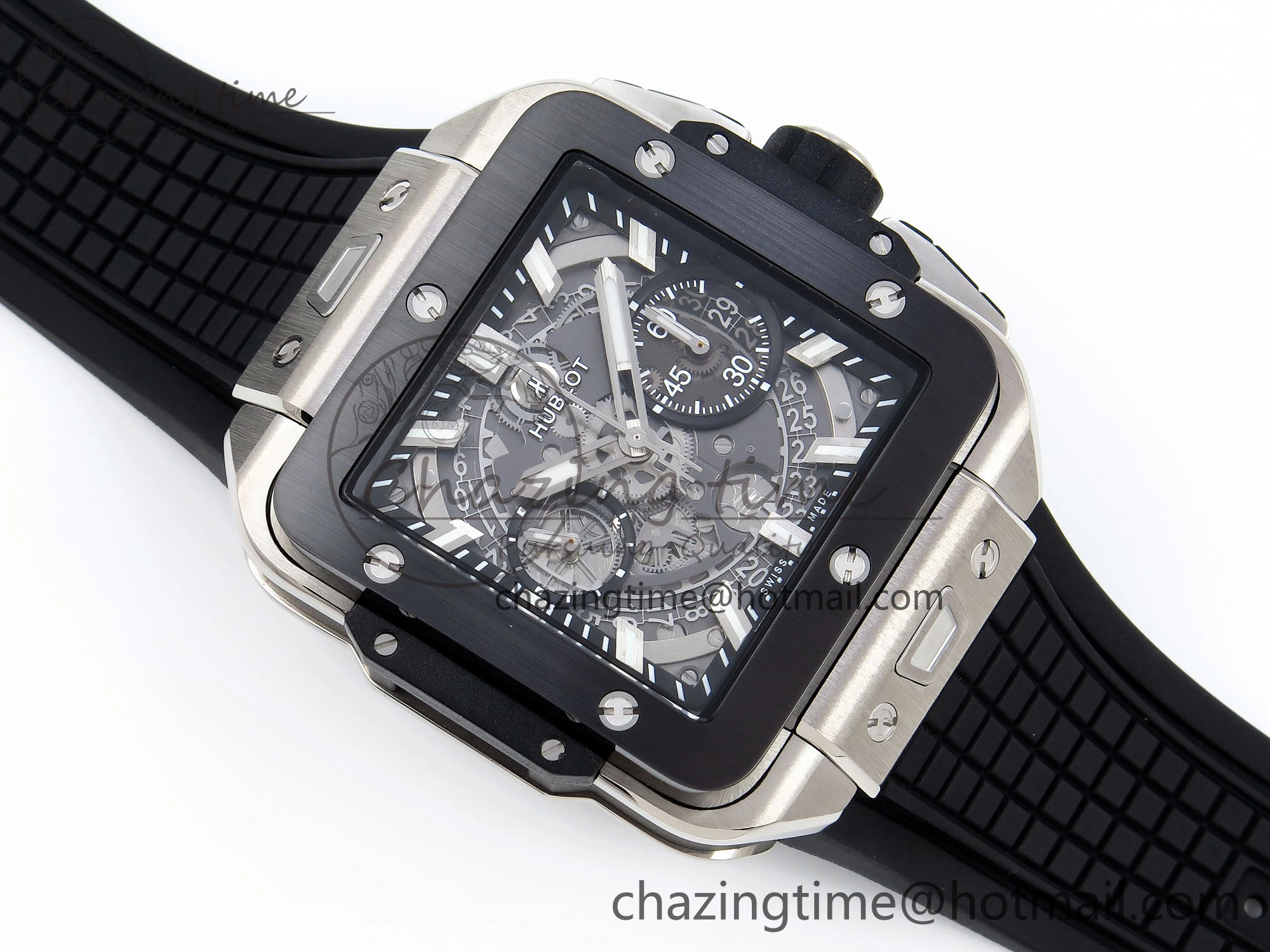 Square Bang Unico 42mm Titanium BBF 1:1 Best Edition Skeleton Dial Ceramic Bezel on Black Rubber Strap A1280