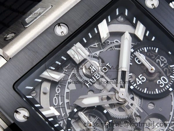 Square Bang Unico 42mm Titanium BBF 1:1 Best Edition Skeleton Dial Ceramic Bezel on Black Rubber Strap A1280