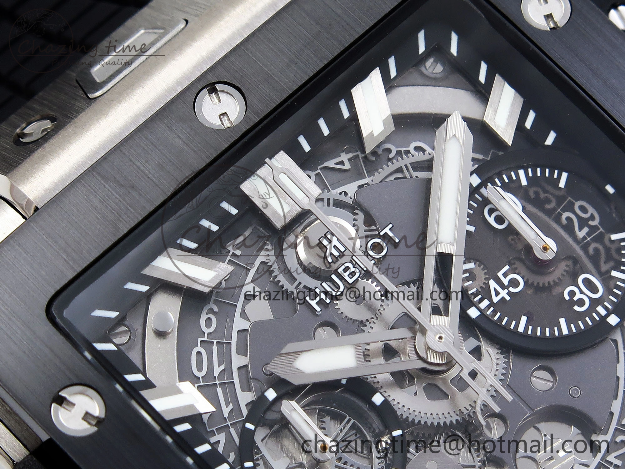 Square Bang Unico 42mm Titanium BBF 1:1 Best Edition Skeleton Dial Ceramic Bezel on Black Rubber Strap A1280