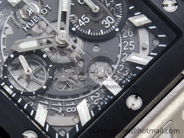Square Bang Unico 42mm Titanium BBF 1:1 Best Edition Skeleton Dial Ceramic Bezel on Black Rubber Strap A1280