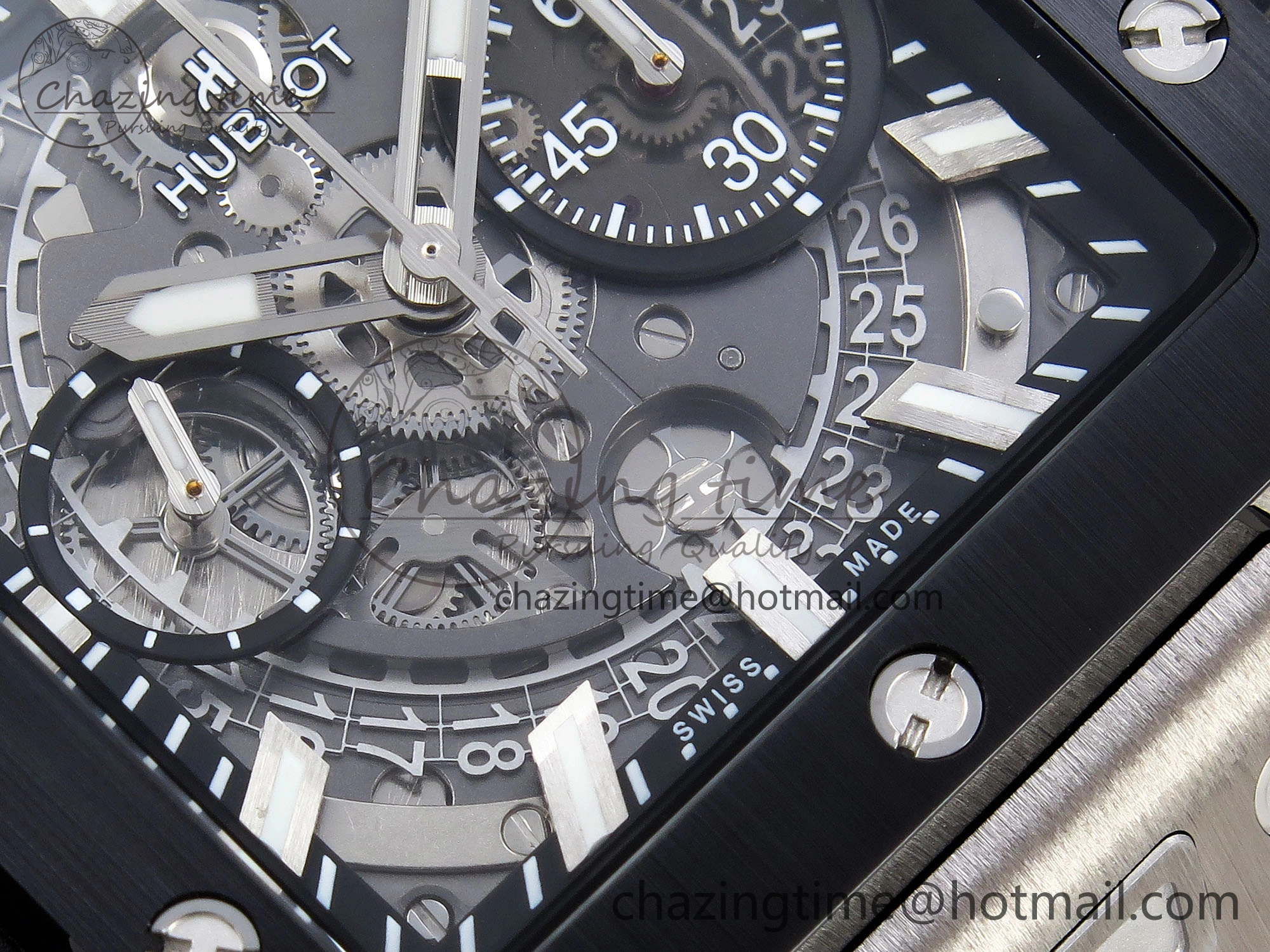 Square Bang Unico 42mm Titanium BBF 1:1 Best Edition Skeleton Dial Ceramic Bezel on Black Rubber Strap A1280