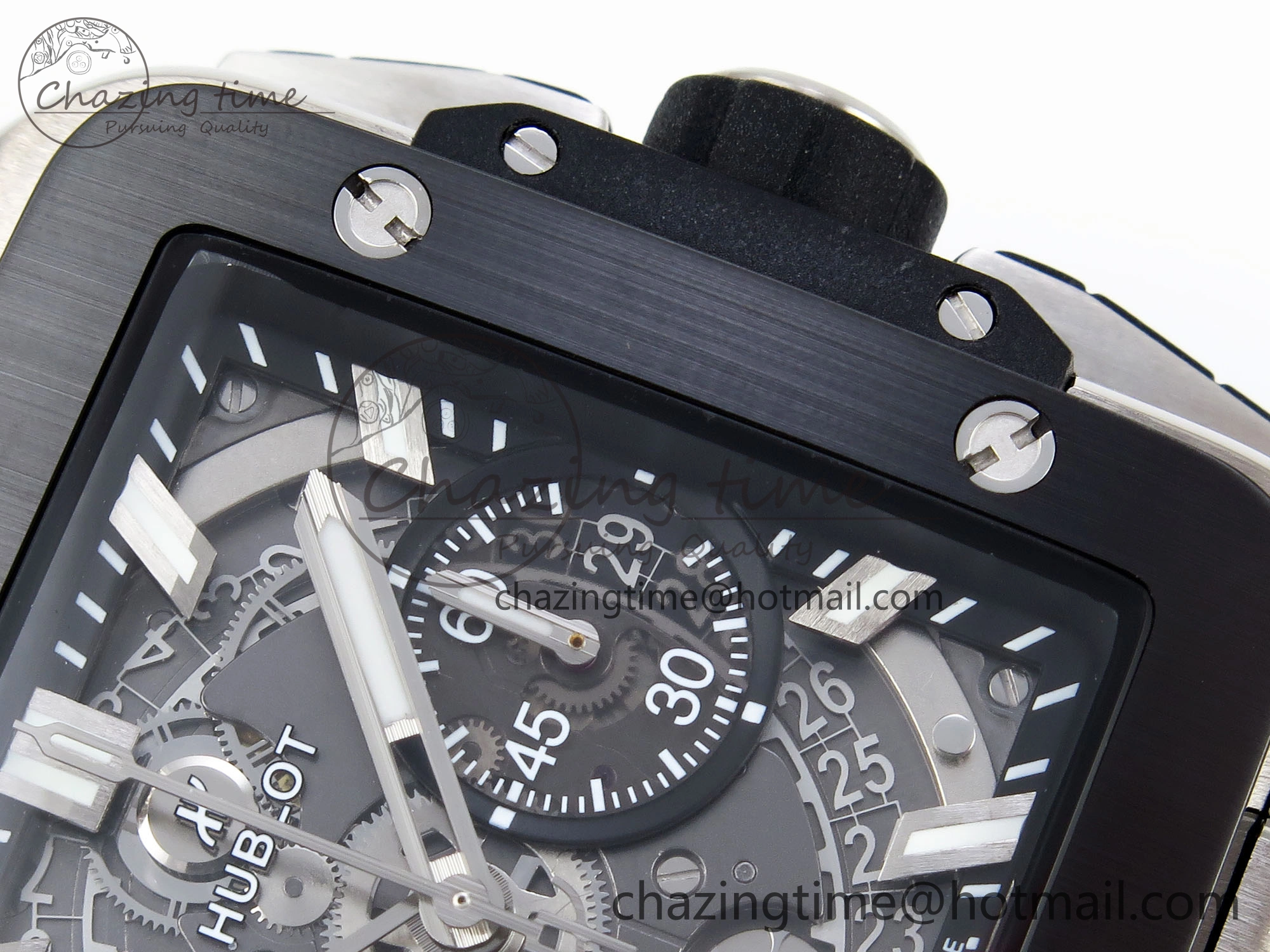 Square Bang Unico 42mm Titanium BBF 1:1 Best Edition Skeleton Dial Ceramic Bezel on Black Rubber Strap A1280