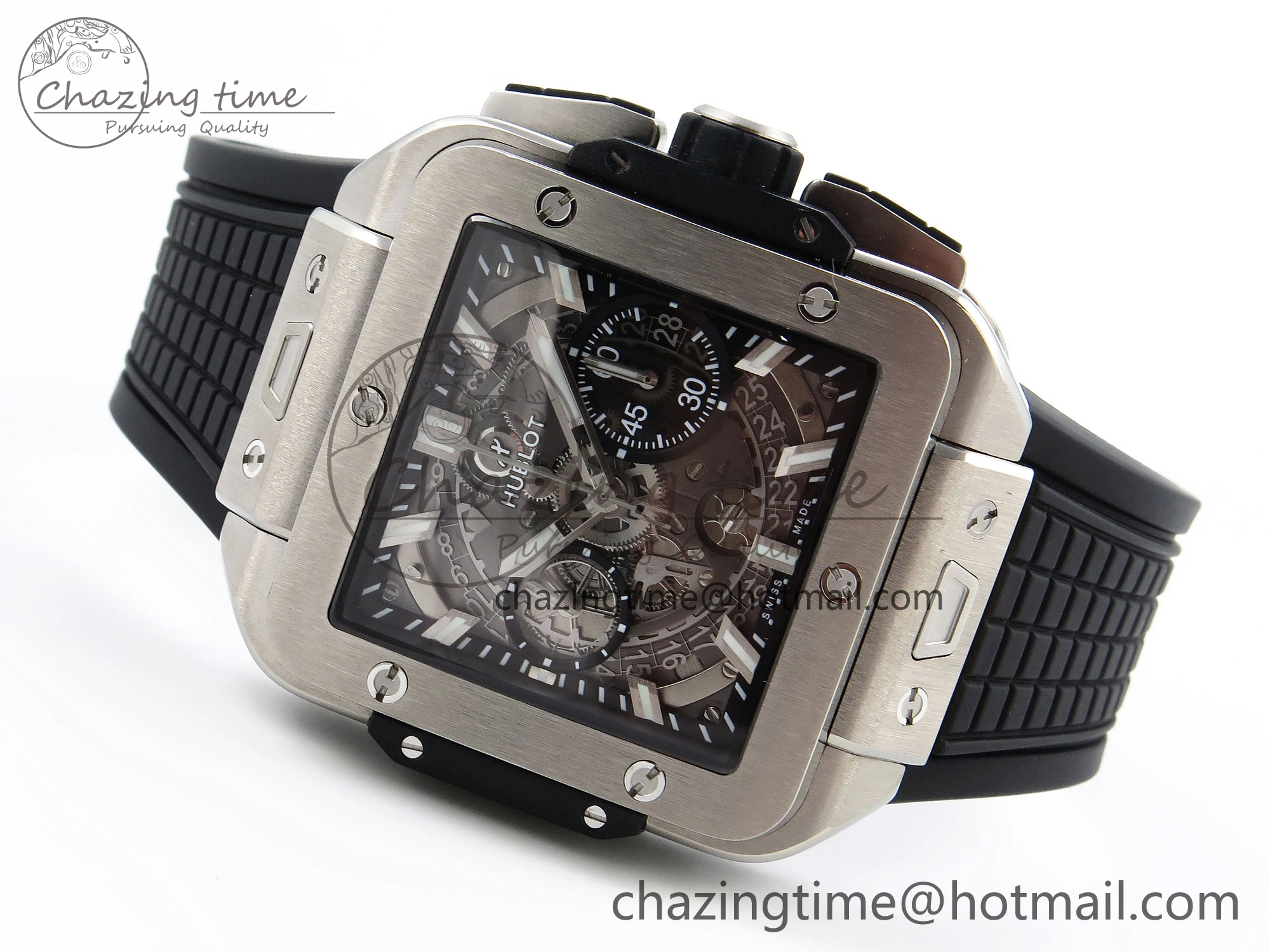 Square Bang Unico 42mm Titanium BBF 1:1 Best Edition Skeleton Dial on Black Rubber Strap A1280