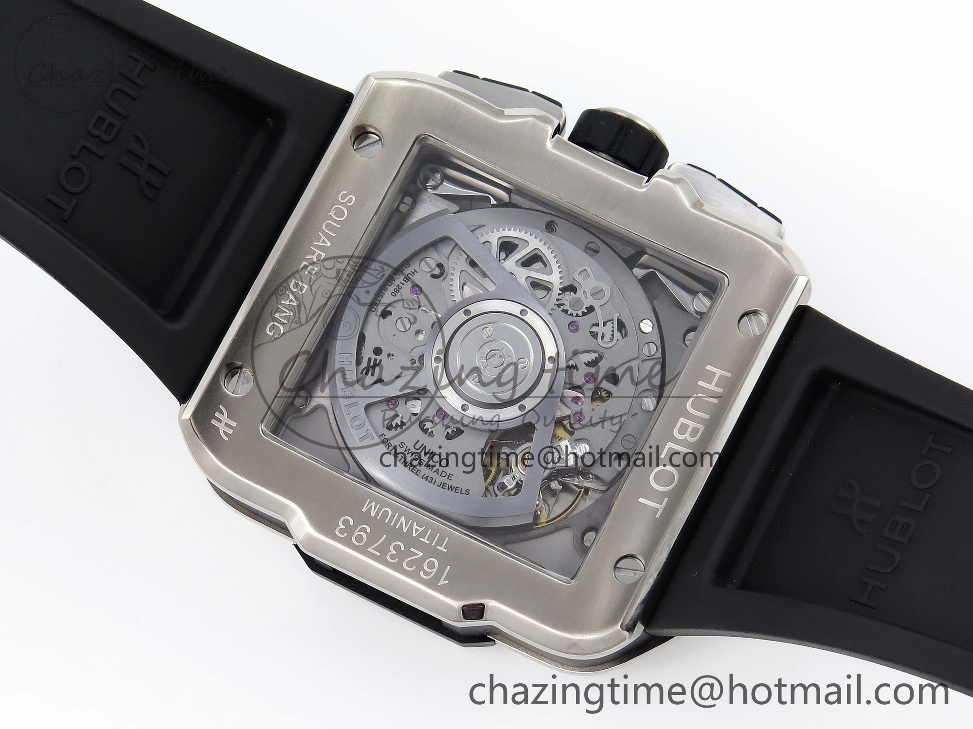 Square Bang Unico 42mm Titanium BBF 1:1 Best Edition Skeleton Dial on Black Rubber Strap A1280