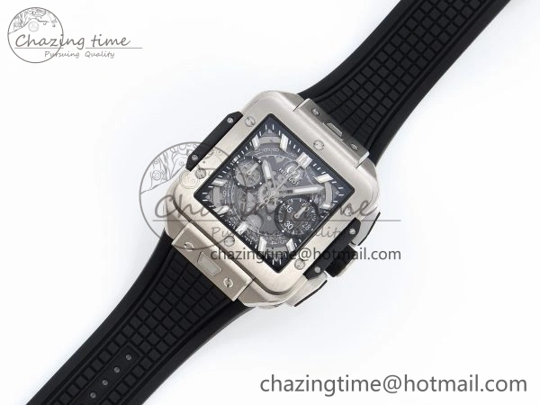 Square Bang Unico 42mm Titanium BBF 1:1 Best Edition Skeleton Dial on Black Rubber Strap A1280