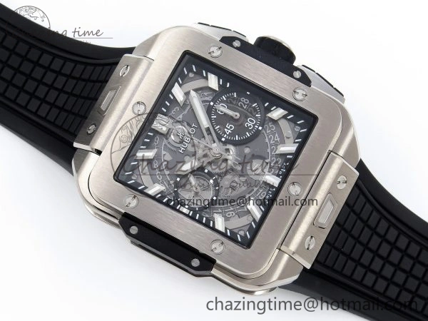 Square Bang Unico 42mm Titanium BBF 1:1 Best Edition Skeleton Dial on Black Rubber Strap A1280