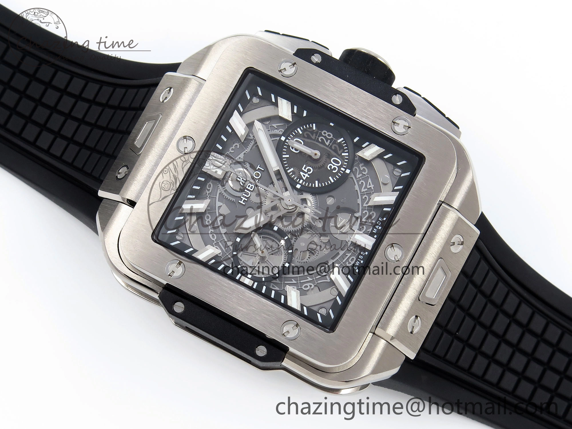 Square Bang Unico 42mm Titanium BBF 1:1 Best Edition Skeleton Dial on Black Rubber Strap A1280