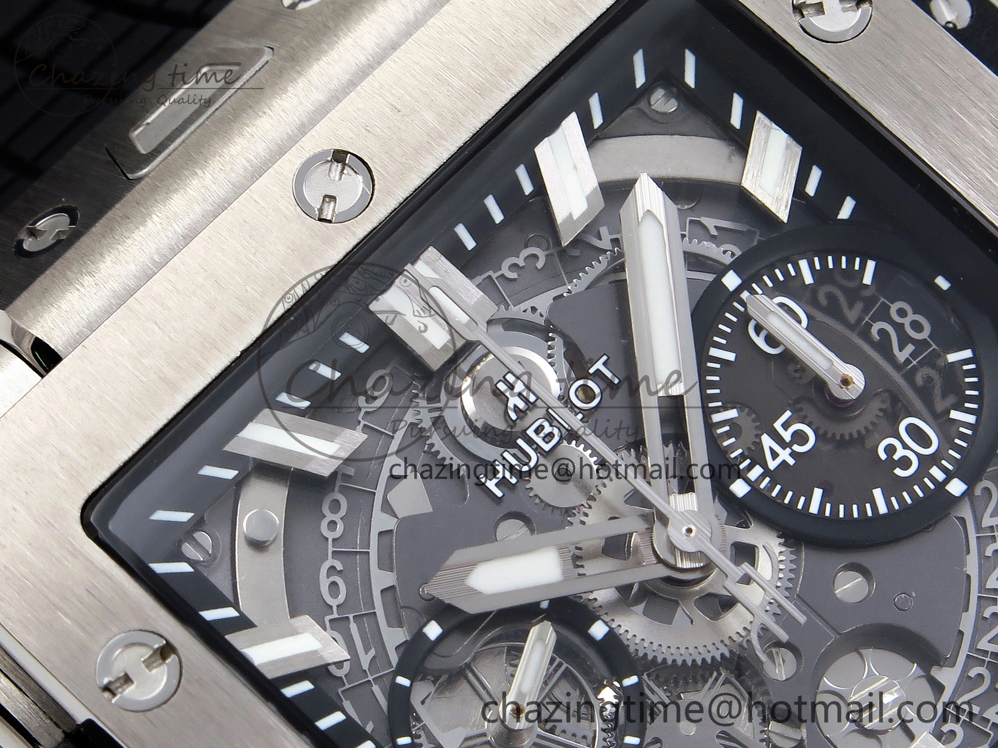 Square Bang Unico 42mm Titanium BBF 1:1 Best Edition Skeleton Dial on Black Rubber Strap A1280