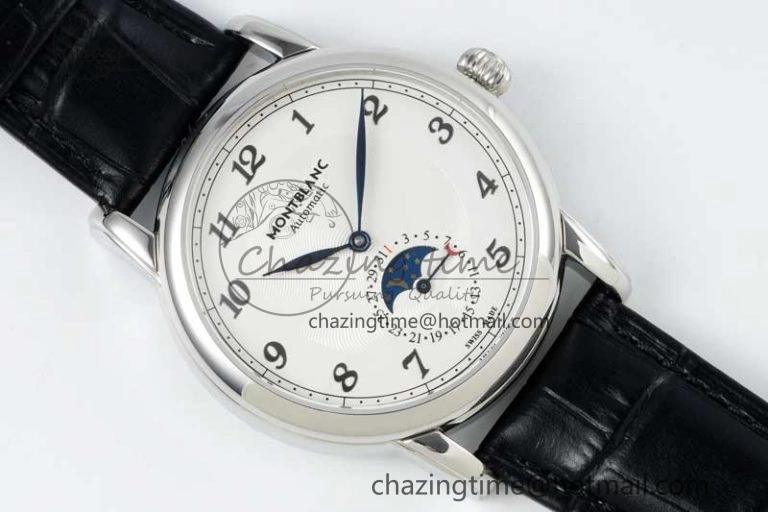 Star Legacy Moonphase 42mm SS 3EF Best Edition White Dial on Black Leather Strap MIYOTA 9015