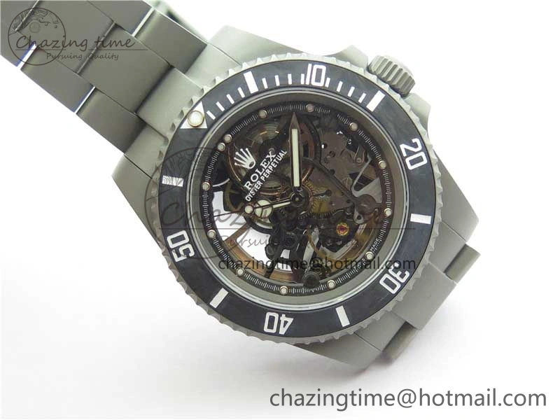 Submariner 116610 Andrea Pirlo Sandblasted ROF Best Edition Carbon Bezel on Skeleton DIal SA3130