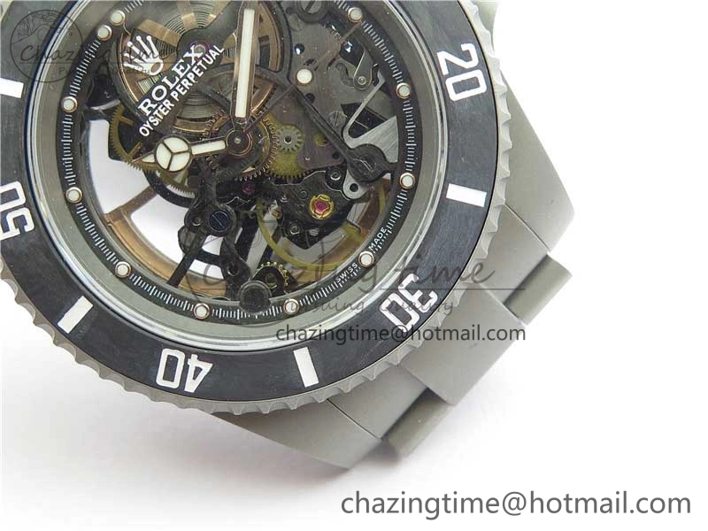 Submariner 116610 Andrea Pirlo Sandblasted ROF Best Edition Carbon Bezel on Skeleton DIal SA3130
