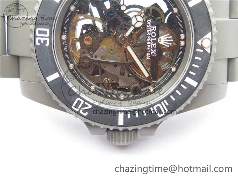 Submariner 116610 Andrea Pirlo Sandblasted ROF Best Edition Carbon Bezel on Skeleton DIal SA3130