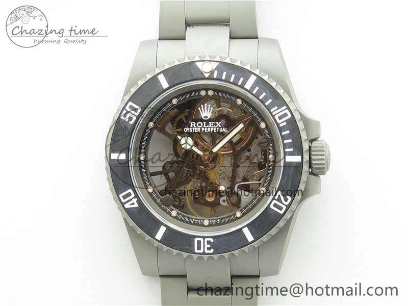 Submariner 116610 Andrea Pirlo Sandblasted ROF Best Edition Carbon Bezel on Skeleton DIal SA3130