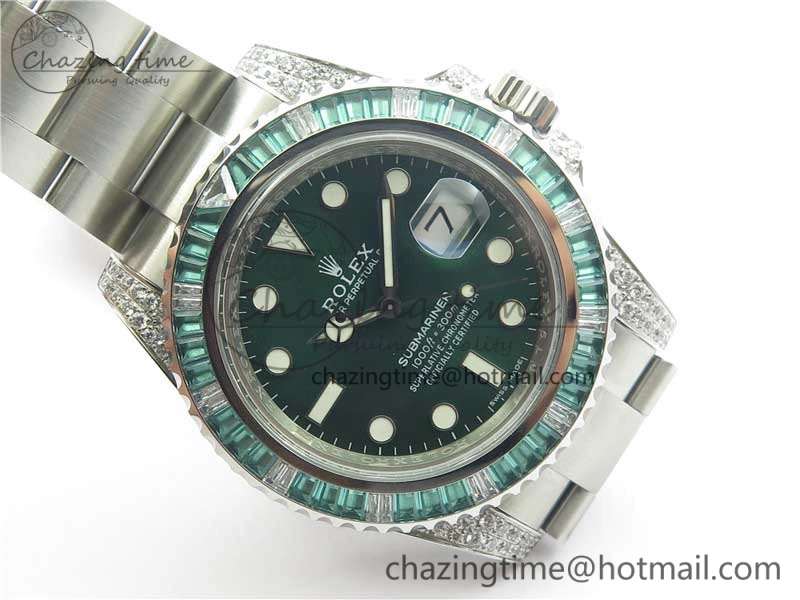 Submariner 116610 LV Green Diamonds Bezel Noob 1:1 Best Edition 904L SS Case and Bracelet SA3135 V9
