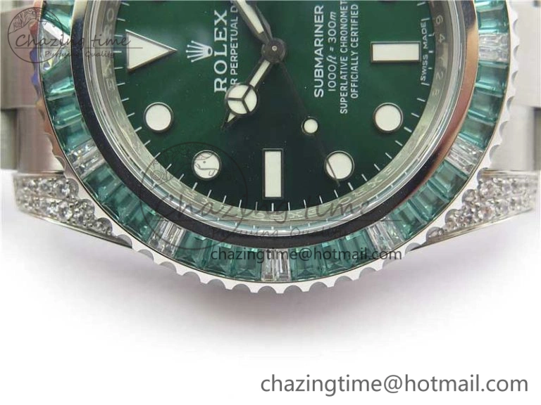 Submariner 116610 LV Green Diamonds Bezel Noob 1:1 Best Edition 904L SS Case and Bracelet SA3135 V9