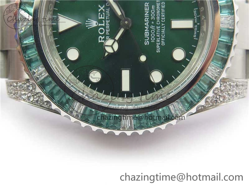Submariner 116610 LV Green Diamonds Bezel Noob 1:1 Best Edition 904L SS Case and Bracelet SA3135 V9