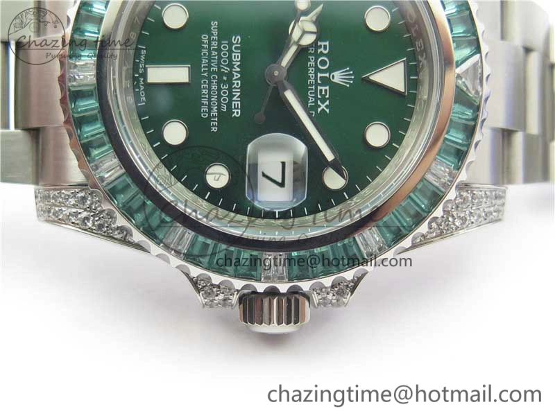 Submariner 116610 LV Green Diamonds Bezel Noob 1:1 Best Edition 904L SS Case and Bracelet SA3135 V9