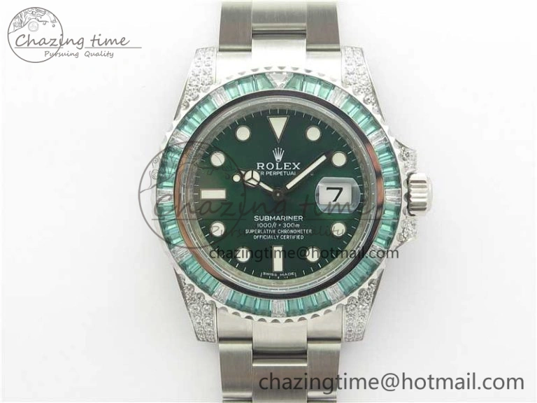 Submariner 116610 LV Green Diamonds Bezel Noob 1:1 Best Edition 904L SS Case and Bracelet SA3135 V9