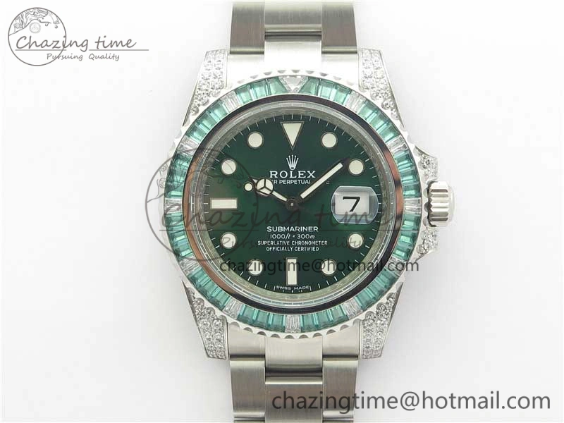 Submariner 116610 LV Green Diamonds Bezel Noob 1:1 Best Edition 904L SS Case and Bracelet SA3135 V9