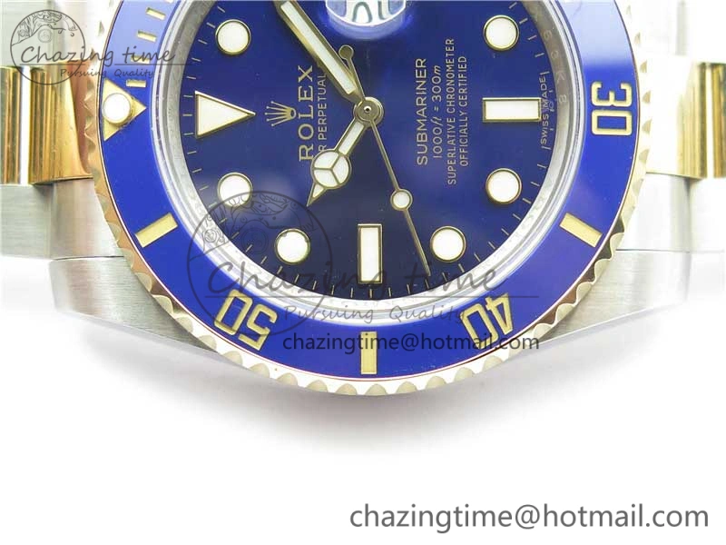Submariner 116613 LB Blue Ceramic SS YG Wrapped ROF 1:1 Best Edition Blue Dial On SS YG Wrapped Bracelet A2836