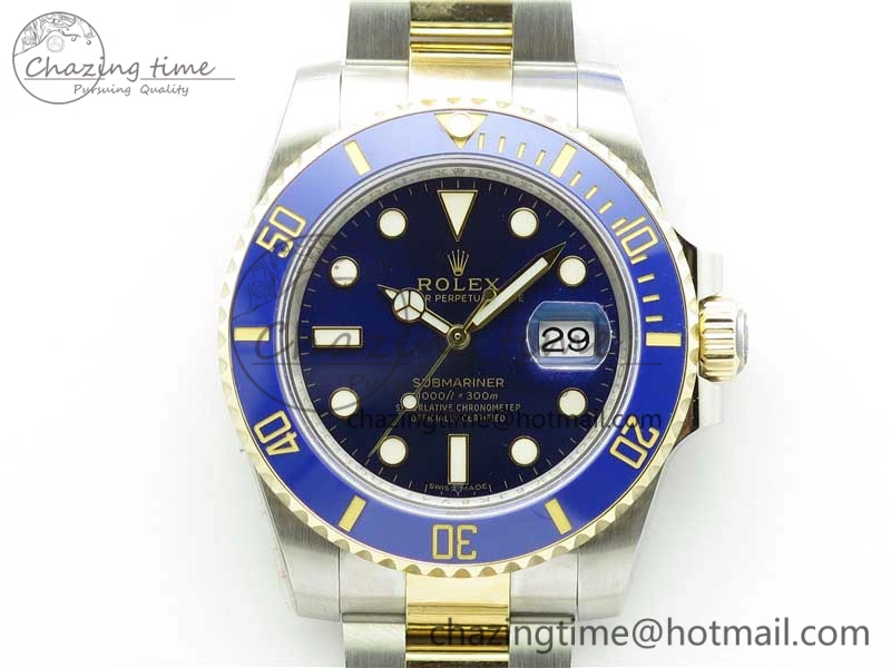 Submariner 116613 LB Blue Ceramic SS YG Wrapped ROF 1:1 Best Edition Blue Dial On SS YG Wrapped Bracelet A2836