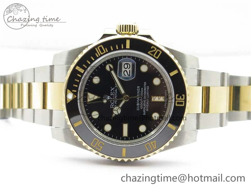 Submariner 116613 LN Blue Ceramic SS YG Wrapped ROF 1:1 Best Edition Black Dial On SS YG Wrapped Bracelet A2836