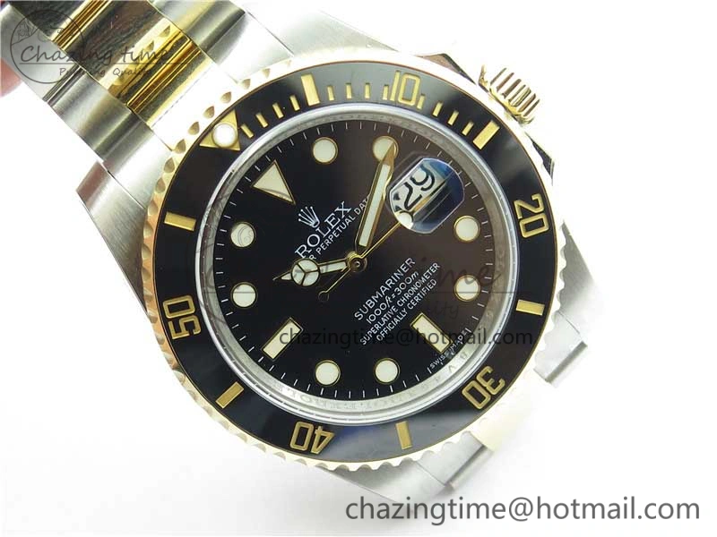 Submariner 116613 LN Blue Ceramic SS YG Wrapped ROF 1:1 Best Edition Black Dial On SS YG Wrapped Bracelet A2836