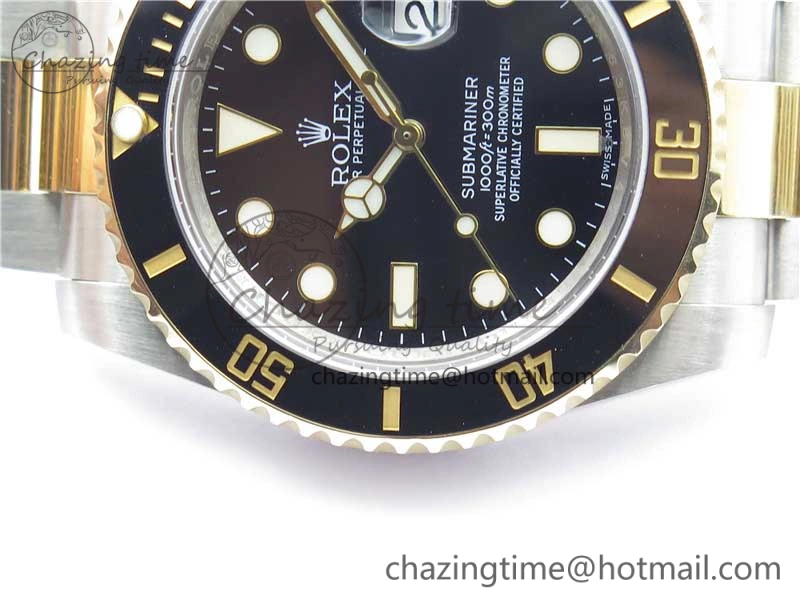 Submariner 116613 LN Blue Ceramic SS YG Wrapped ROF 1:1 Best Edition Black Dial On SS YG Wrapped Bracelet A2836