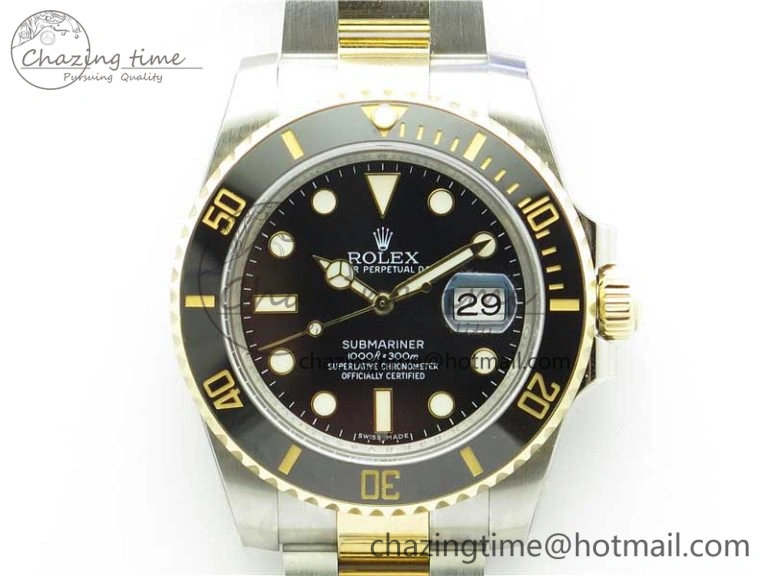 Submariner 116613 LN Blue Ceramic SS YG Wrapped ROF 1:1 Best Edition Black Dial On SS YG Wrapped Bracelet A2836