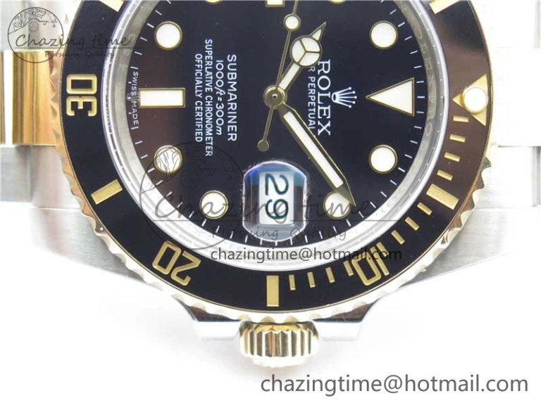 Submariner 116613 LN Blue Ceramic SS YG Wrapped ROF 1:1 Best Edition Black Dial On SS YG Wrapped Bracelet A2836