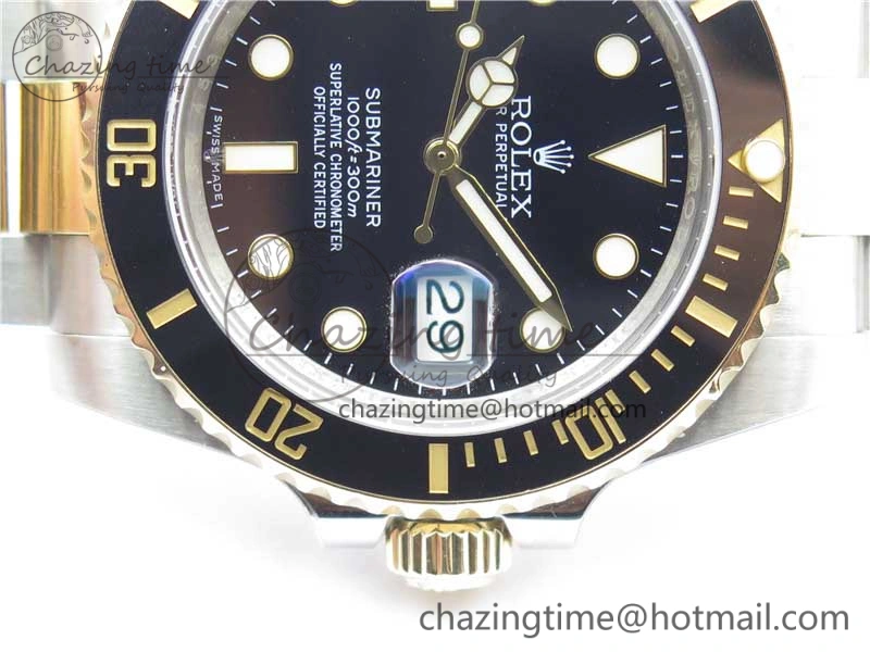 Submariner 116613 LN Blue Ceramic SS YG Wrapped ROF 1:1 Best Edition Black Dial On SS YG Wrapped Bracelet A2836