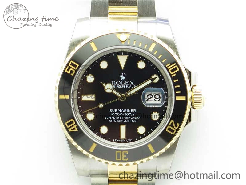 Submariner 116613 LN Blue Ceramic SS YG Wrapped ROF 1:1 Best Edition Black Dial On SS YG Wrapped Bracelet A2836