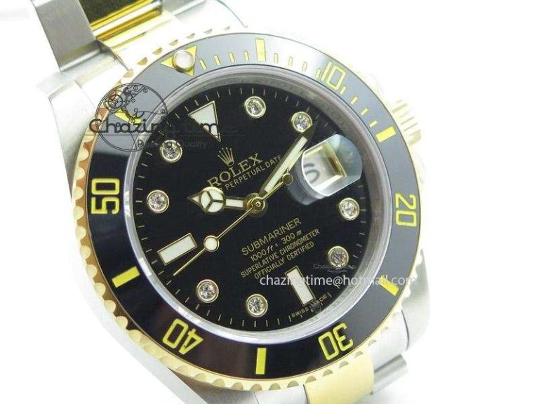 Submariner 116613 LN Diamonds Markers Black Dial on SS YG Bracelet A2836