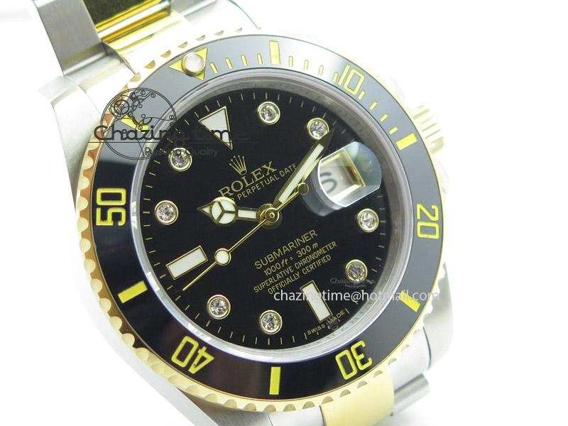 Submariner 116613 LN Diamonds Markers Black Dial on SS YG Bracelet A2836