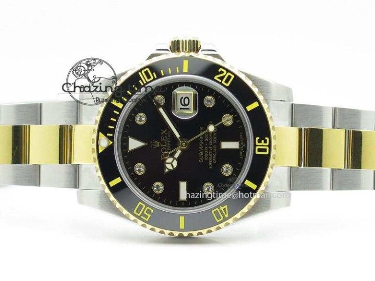 Submariner 116613 LN Diamonds Markers Black Dial on SS YG Bracelet A2836
