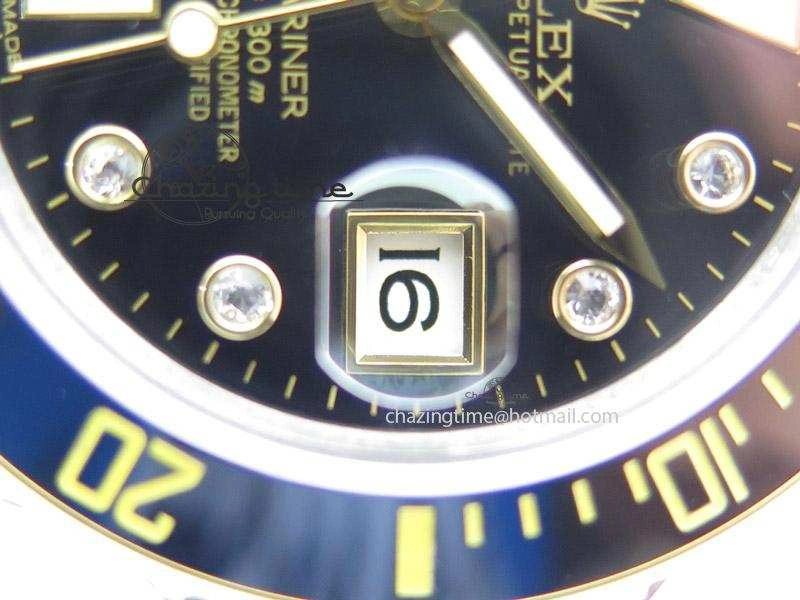 Submariner 116613 LN Diamonds Markers Black Dial on SS YG Bracelet A2836