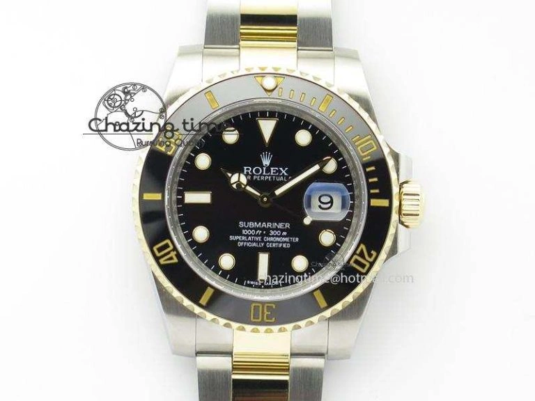 Submariner 116613 LN Noob 1:1 Best Edition YG Wrapped Bezel Black Dial On SS YG Bracelet A2836