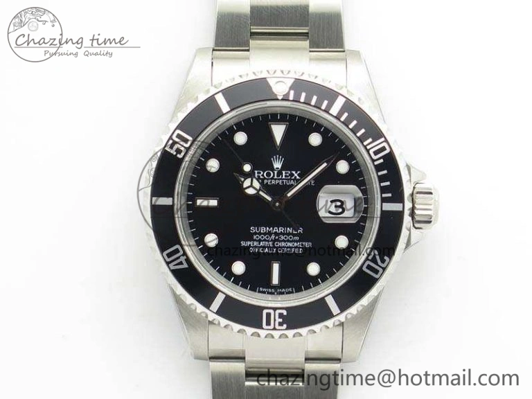 Submariner 16610 LN Black No Rehaut Engraving JF 1:1 Best Edition On SS Bracelet SH3135