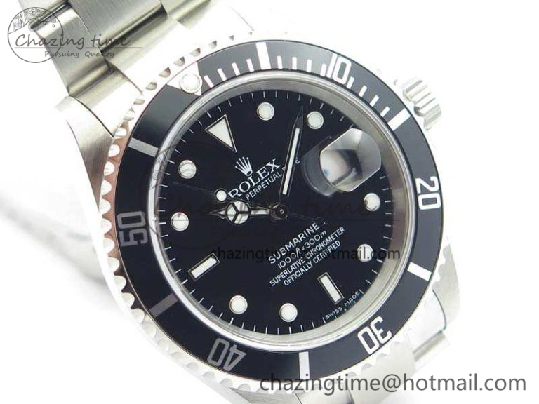 Submariner 16610 LN Black No Rehaut Engraving JF 1:1 Best Edition On SS Bracelet SH3135